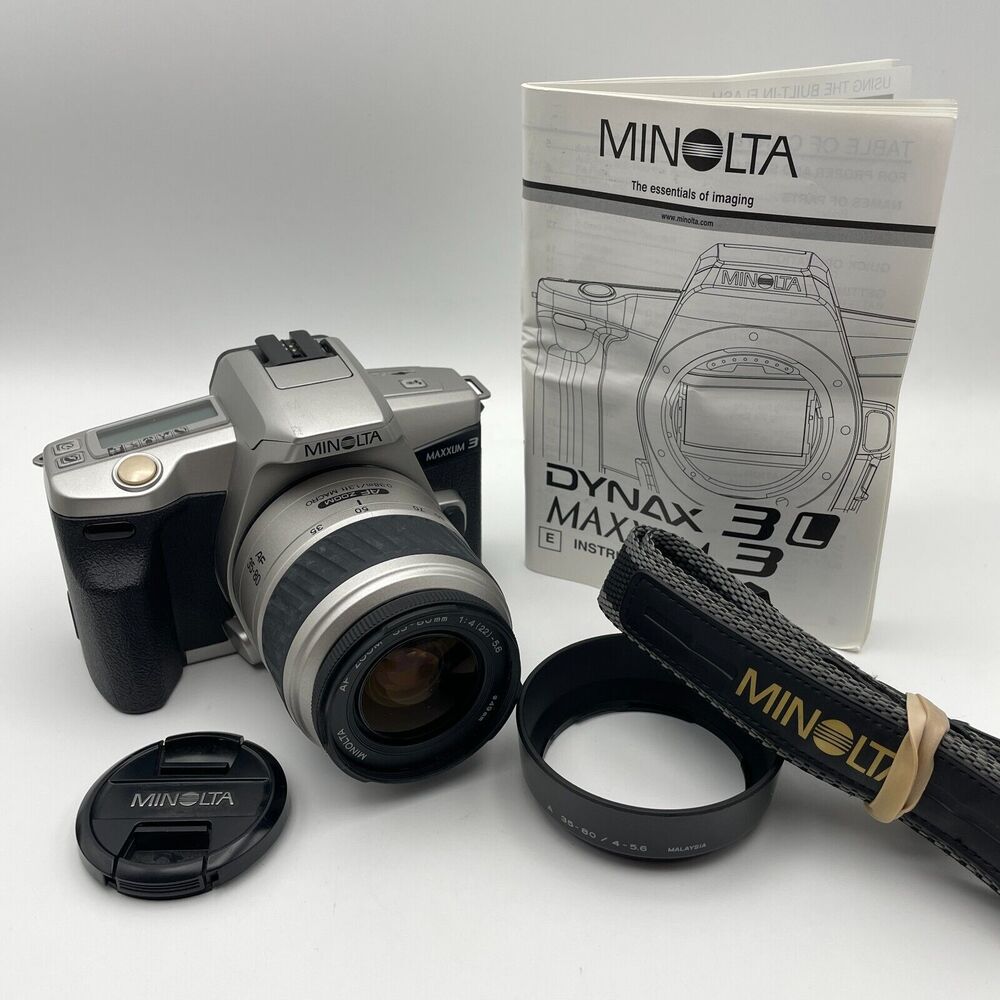 MINOLTA Maxxum 3 Autofocus Dynax 4 w 35-80mm AF Zoom lens SLR Film Camera TESTED